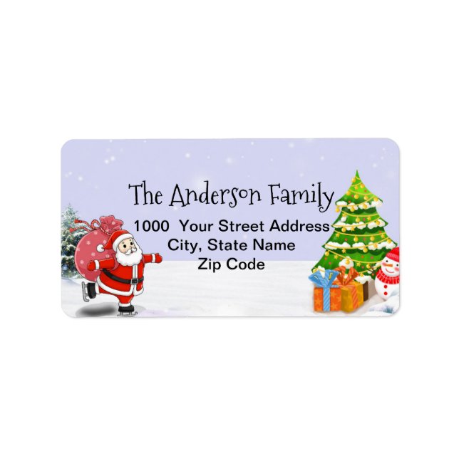 Jultomten Ice Skating Address Label Adressetikett (Framsidan)