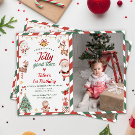 Jultomten Jolly Bra Tid 1:a födelsedagsfoto Inbjudningar