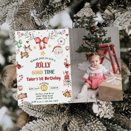 Jultomten Jolly Bra Tid 1:a födelsedagsfoto Inbjudningar