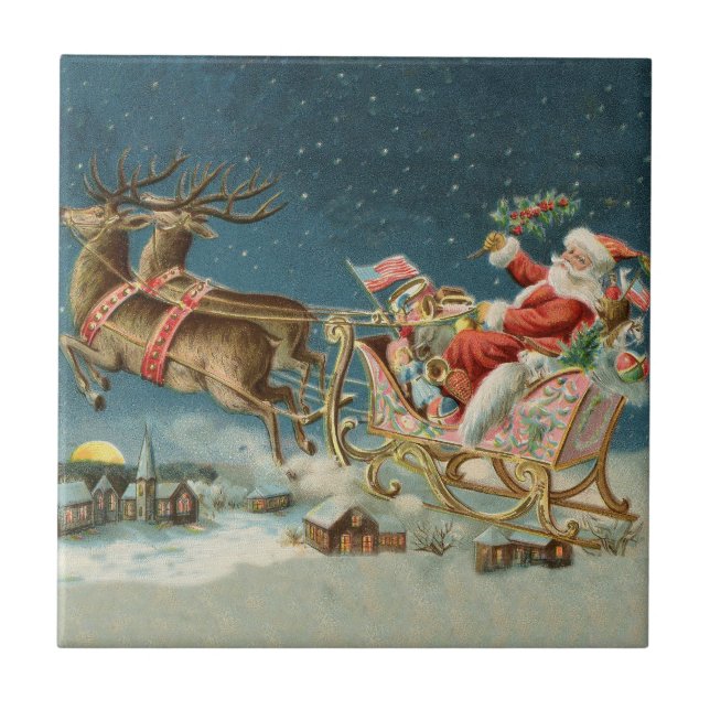 Jultomten jul Antique Sleigh Reindeer Kakelplatta (Framsidan)