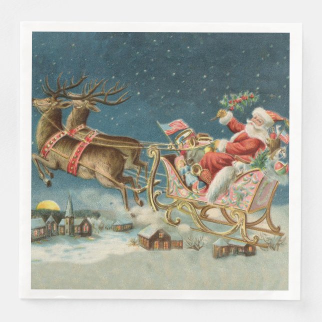 Jultomten jul Antique Sleigh Reindeer Pappersservett (Framsida)