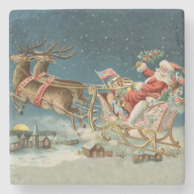 Jultomten jul Antique Sleigh Reindeer Stenunderlägg (Framsidan)