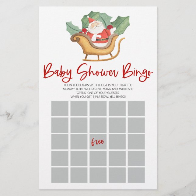 Jultomten jul Bingo Baby Shower Game Brevpapper (Framsida)
