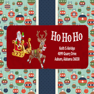 Jultomten jul Reindeer Sleigh Ho Ho Red Returadress Etikett