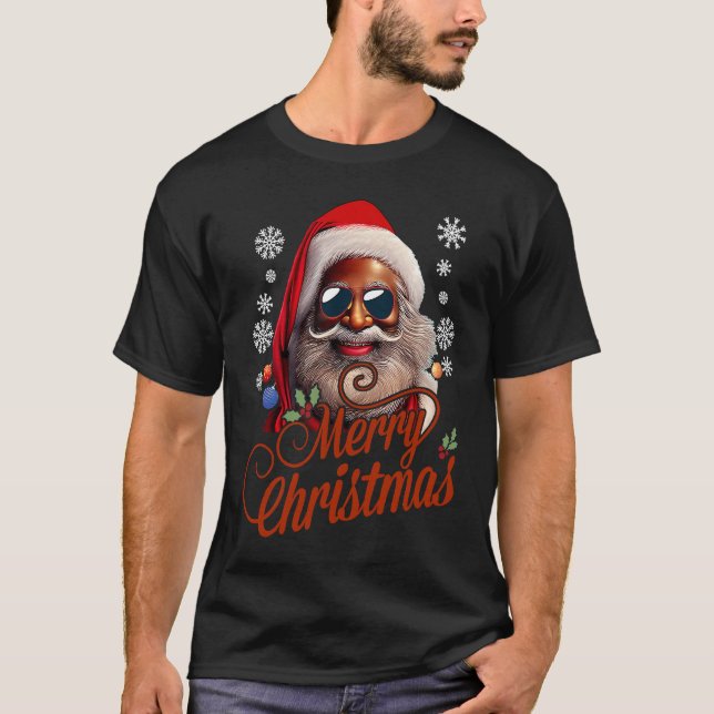 Jultomten Julafton Santa Black Afro African Americ T Shirt (Framsida)