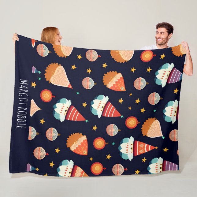 Jultomten Juldekorationer Retro Mönster Fleecefilt (På plats)