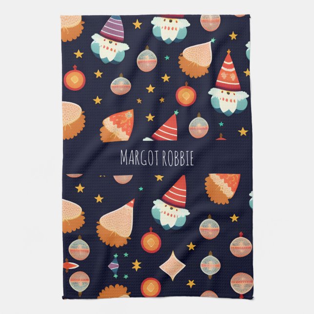 Jultomten Juldekorationer Retro Mönster Kökshandduk (Vertikal)