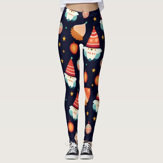 Jultomten Juldekorationer Retro Mönster Leggings (Framsida)