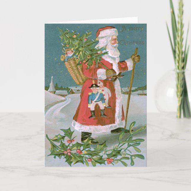 Jultomten Julgran Basket Leksak Holly Helgkort (Framsida)