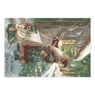 Jultomten Julgran Sack i Leksak stuga Fototryck