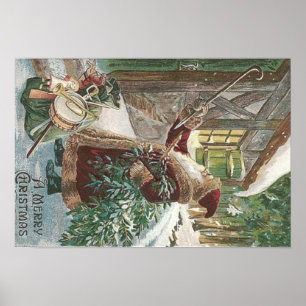 Jultomten Julgran Sack i Leksak stuga Poster