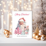 Jultomten, Julgranar och Nutcrackers Kort<br><div class="desc">På fantastisk julkort står en vintage Jultomten och nötköttsbricka bland presenter inslagna i blått pappert med rosa Julgranar</div>