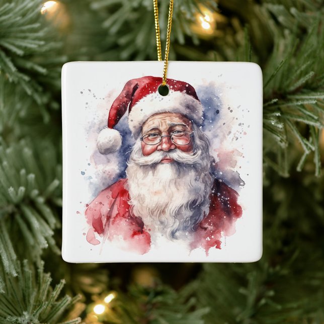 Jultomten Julgransprydnad Keramik (Watercolor painting of a portrait of Santa Claus Christmas Ornament!)