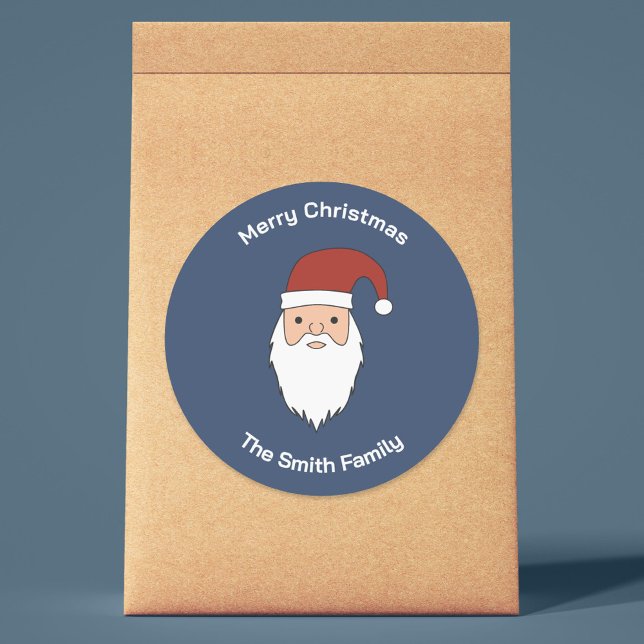 Jultomten julklapp runt klistermärke (Santa Claus Christmas Sticker)