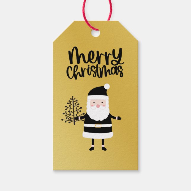 Jultomten: Julsvart och guld Presentetikett (Framsidan)