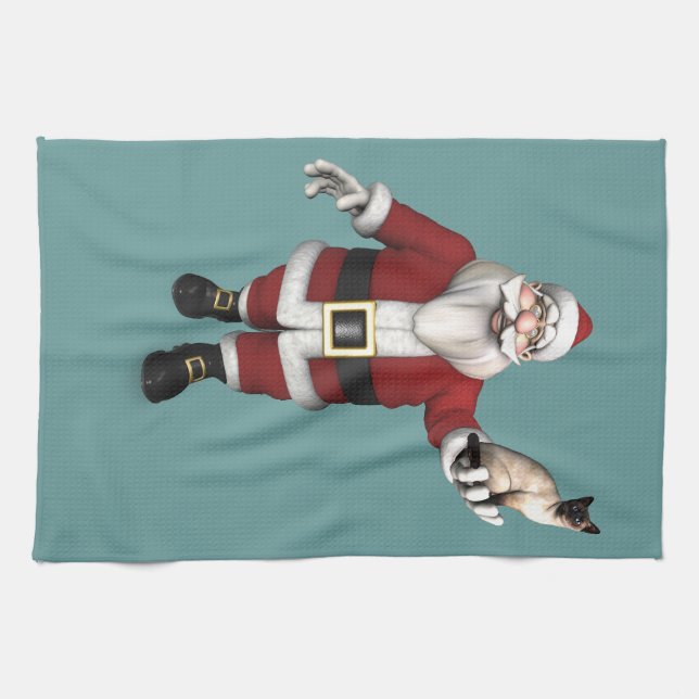 Jultomten Kärlek Siamesiska katter Kökshandduk (Horisontell)