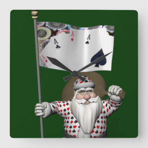Jultomten Kärlek spelar Poker Fyrkantig Klocka