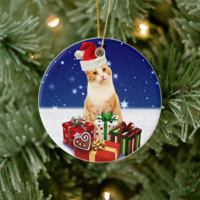 Jultomten Katt med julklapp Julgransprydnad Keramik (Träd)