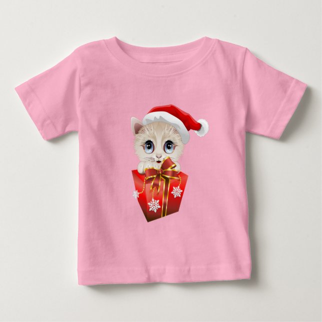Jultomten Kitten med Gift T Shirt (Framsida)