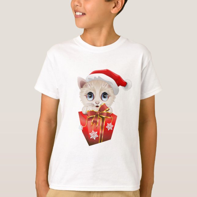 Jultomten Kitten med Gift Tee Shirt (Framsida)