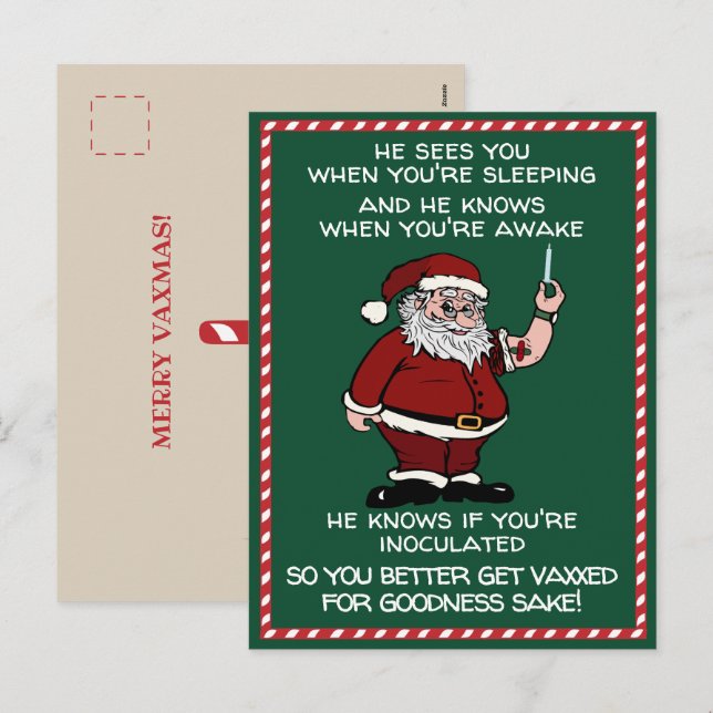 Jultomten kommer att ta vaccinet tillsammans med v helg vykort (Fram/baksida)