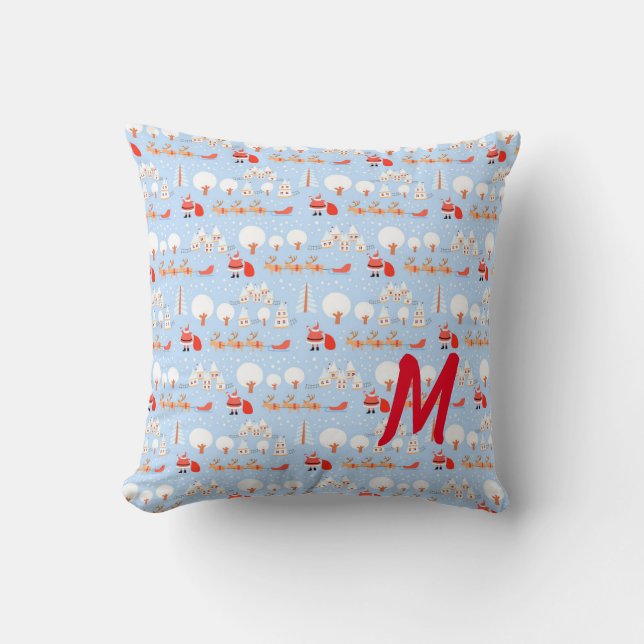 Jultomten kommer med Rener Monogram Mindre Kudde (Framsida)