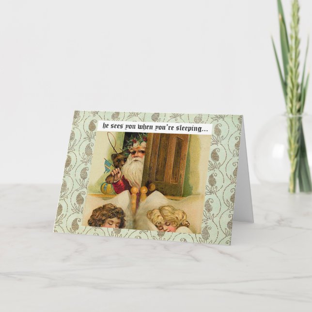 Jultomten kommer till stan - hälsningskort helgkort (Framsida)