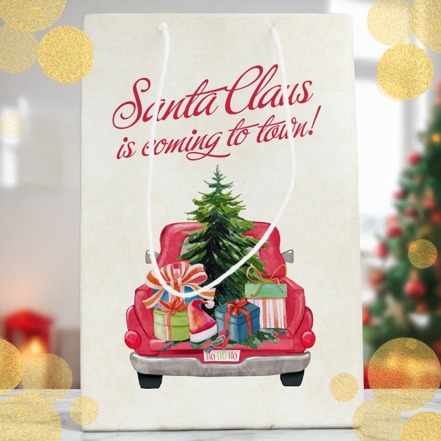 Jultomten kommer till Town Red Lastbil (Santa Claus is Coming to Town Red Truck Medium Gift Bag)