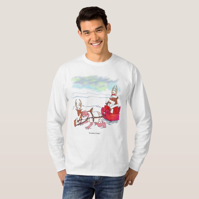 Jultomten Kupp manar vit långärmad T-shirt (Hel framsida)