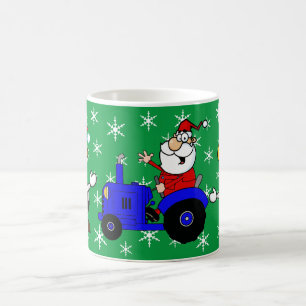 Jultomten land på traktor och kö kaffemugg
