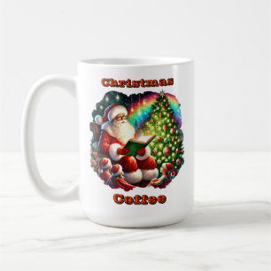 Jultomten läser artiklar från Julgran Kaffemugg