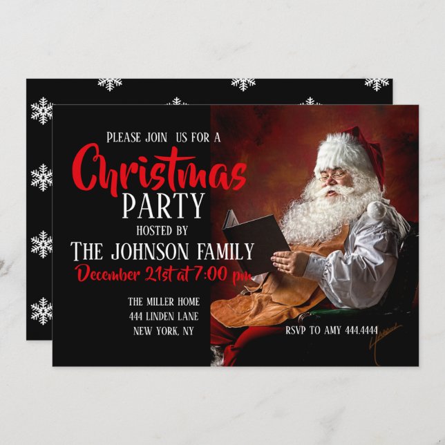 Jultomten läser bok inbjudningar (Fram/baksida)