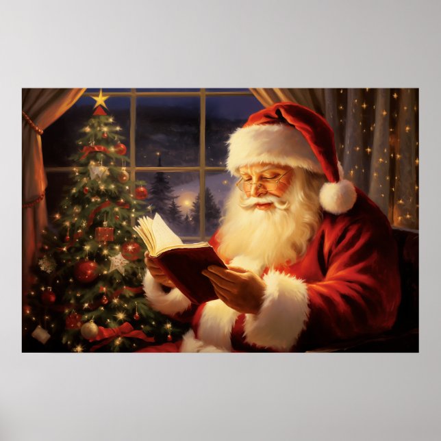 Jultomten Läsning av Julgran Poster (Framsidan)