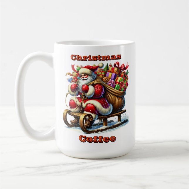 Jultomten Levererar gåvor på en snösljud Kaffemugg (Vänster)