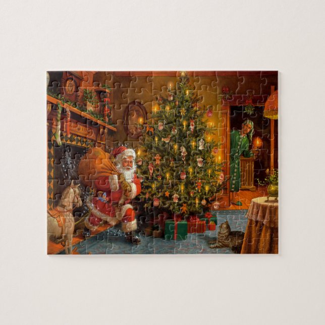 Jultomten levererar julgåvor Jigszawa Puzzle Pussel (Horisontell)
