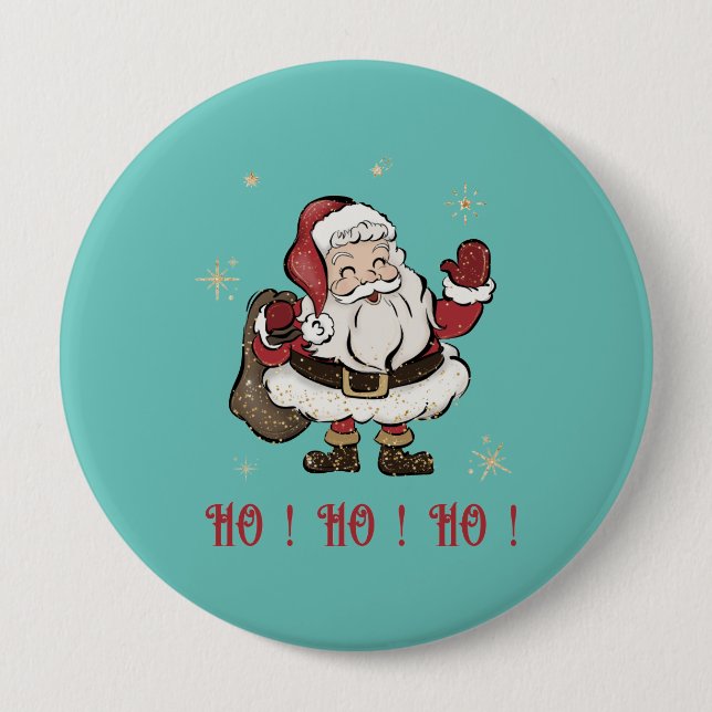 Jultomten Light Teal Round Button Knapp (Framsida)