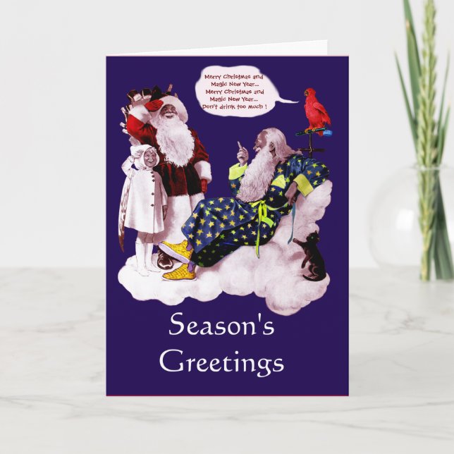 JULTOMTEN, LITE ANGEL OCH MERLIN JULAFTON PARTY HELGKORT (Framsida)