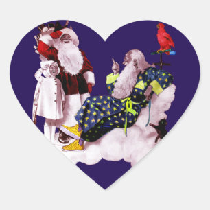 JULTOMTEN,LITEN ANGEL OCH MERLIN Julhjärta Hjärtformat Klistermärke