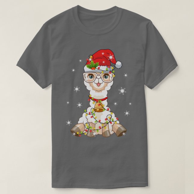 Jultomten Llama Alpaca Julafton Träd Ljus Merry Ch T Shirt (Design framsida)