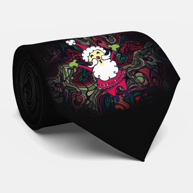 Jultomten Lycklig Red Grönt Svart jultid Slips (Rullad)