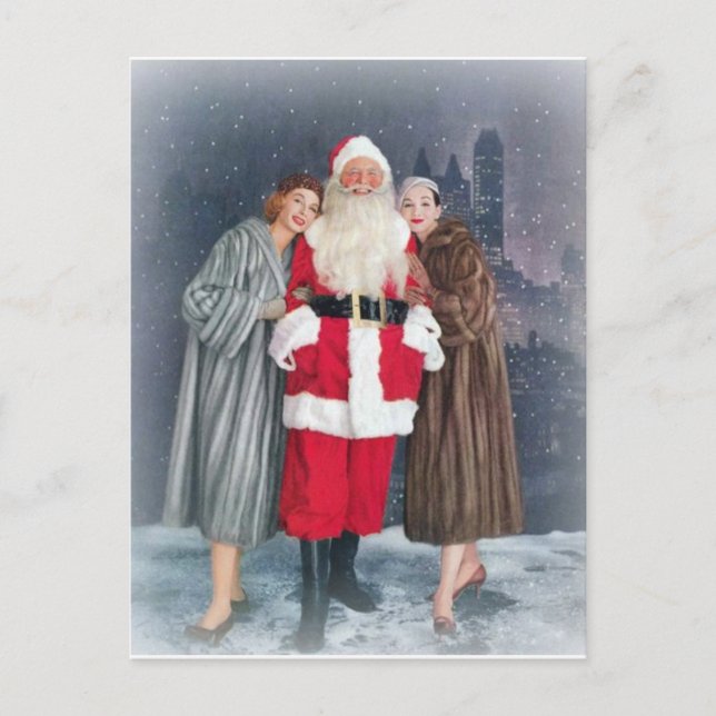 Jultomten med 1950-talets flickor helg vykort (Framsida)