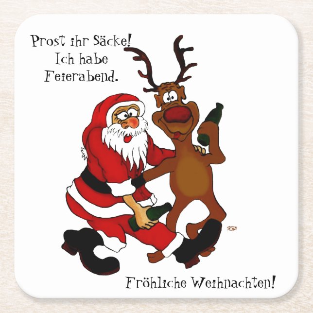 Jultomten med älg - frohes Fest Underlägg Papper Kvadrat (Framsidan)