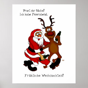Jultomten med älg - Lycklig jul Poster