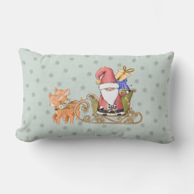 Jultomten med Anpassningsbar av rener och Sleigh Lumbarkudde (Framsida)