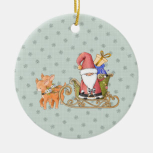 Jultomten med Anpassningsbarna Reindeer och Sleigh Julgransprydnad Keramik