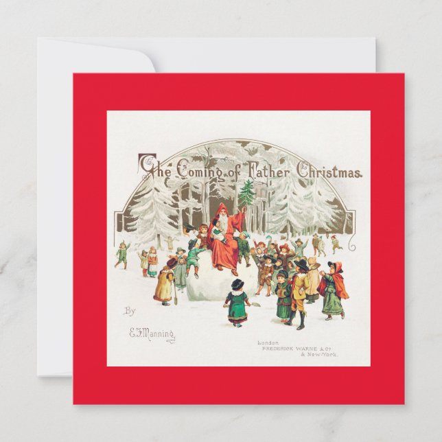 Jultomten med barn, illustration Helgdag Julkort (Framsida)