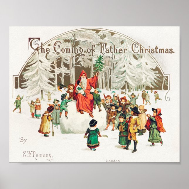 Jultomten med barn, illustration Helgdag Poster (Framsidan)