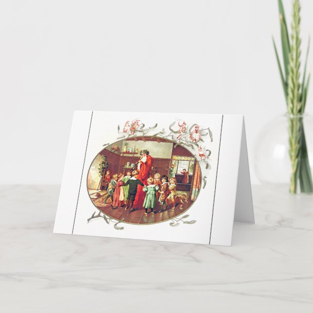 Jultomten med barn, illustration kort (Framsida)