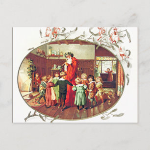 jultomten med barn, illustration vykort
