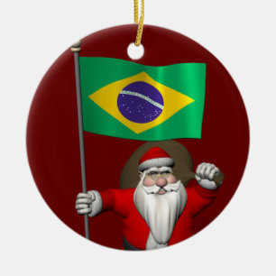 jultomten med brasilianska tecken julgransprydnad keramik